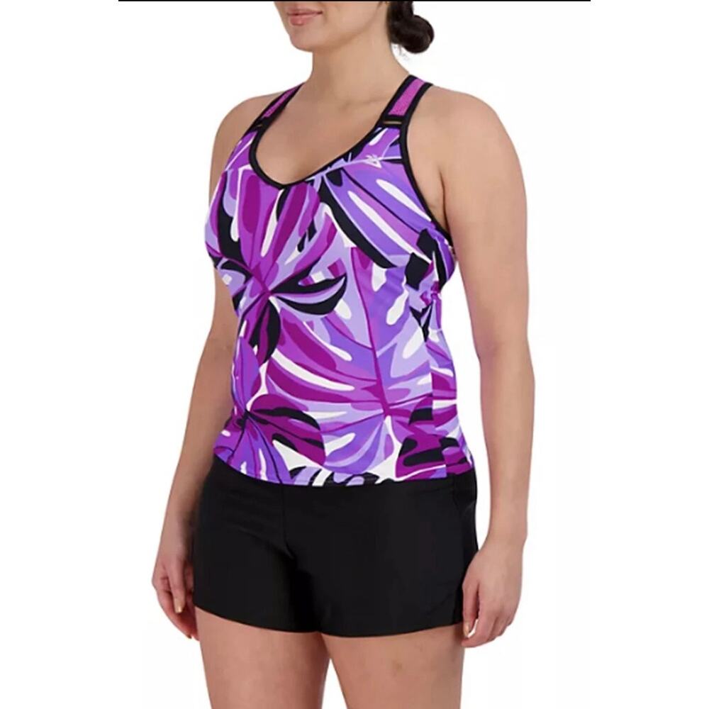 ZeroXposur Womens Swimsuit O-Ring Action Tankini & Matching Swim Short Size XXL